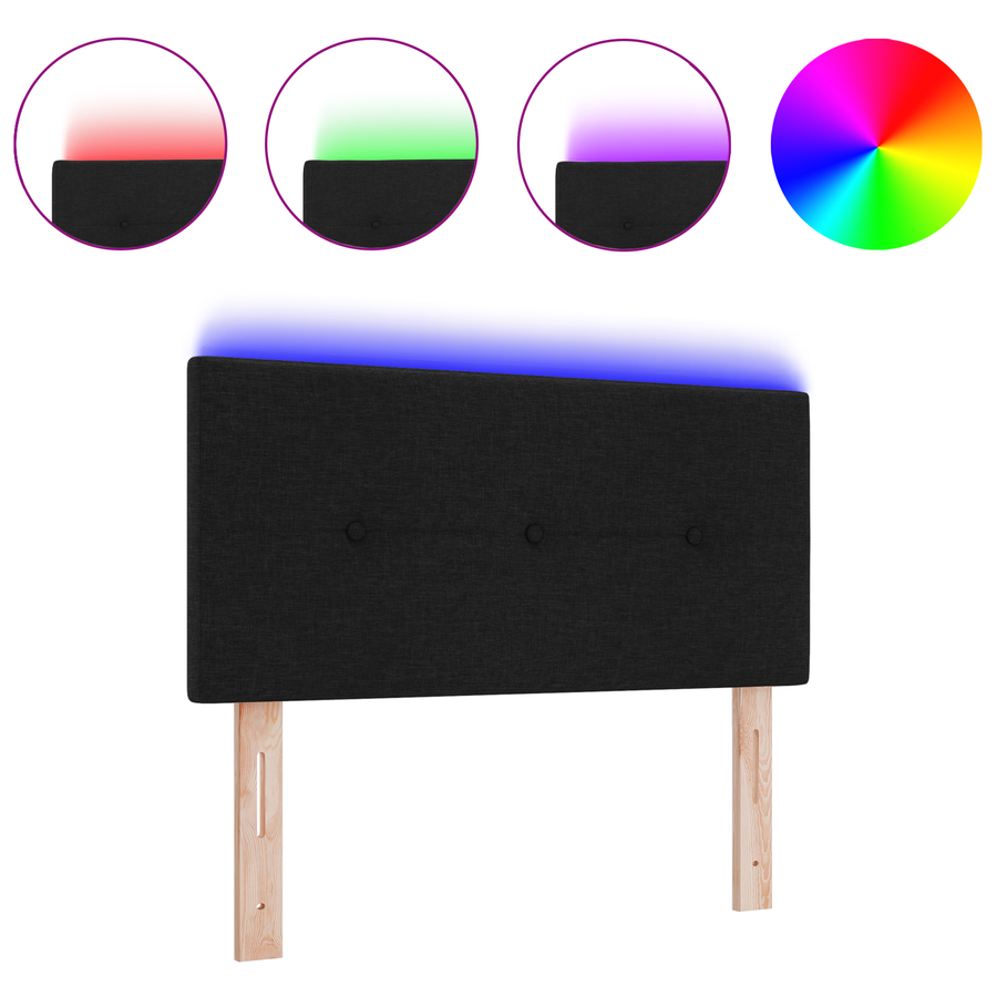 Hoofdbord met LED en knopen 80 cm stof zwart
