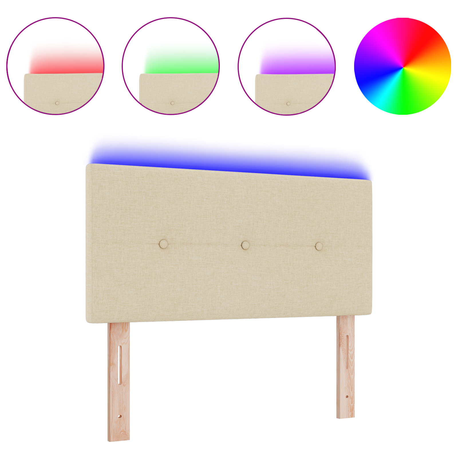 Hoofdbord met LED en knopen 90 cm stof crèmekleurig