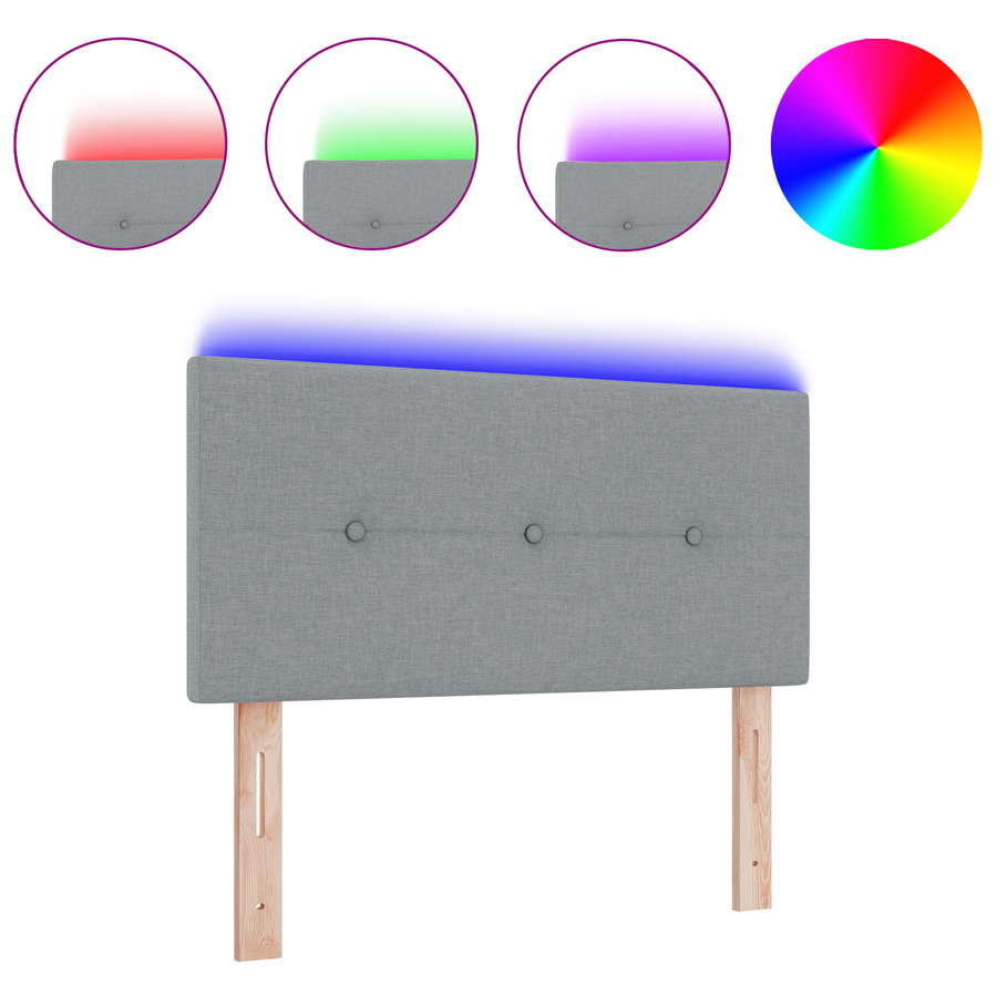 Hoofdbord met LED en knopen 100 cm stof lichtgrijs