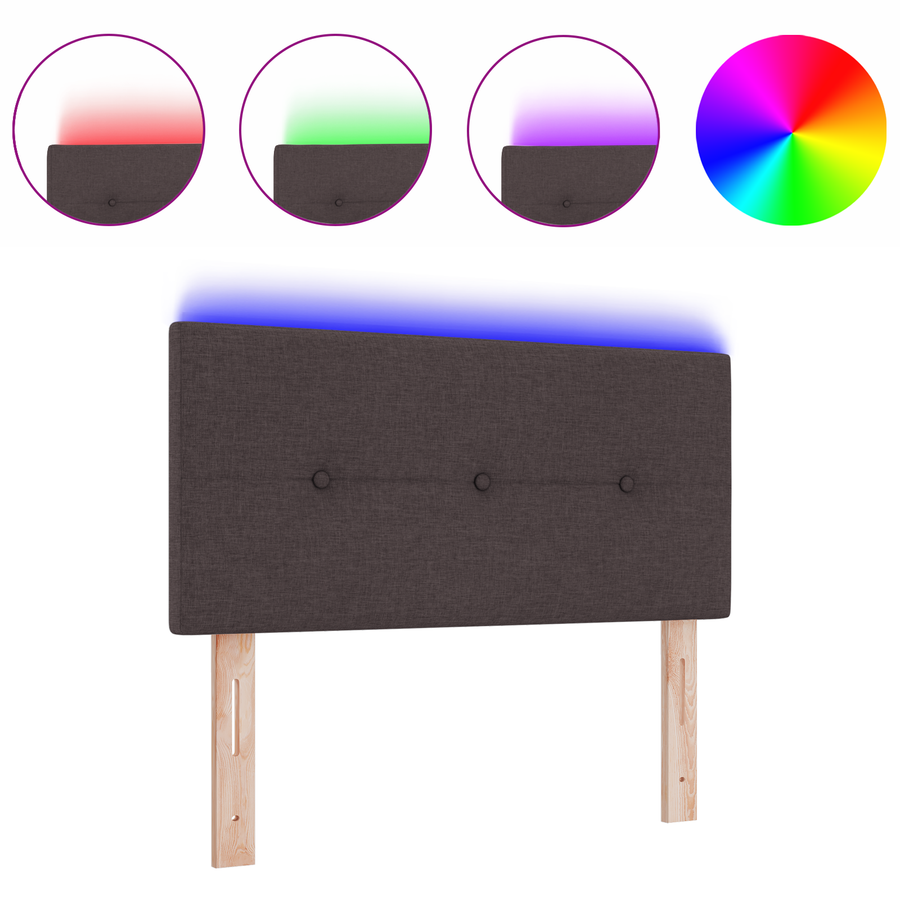 Hoofdbord met LED en knopen 100 cm stof donkerbruin