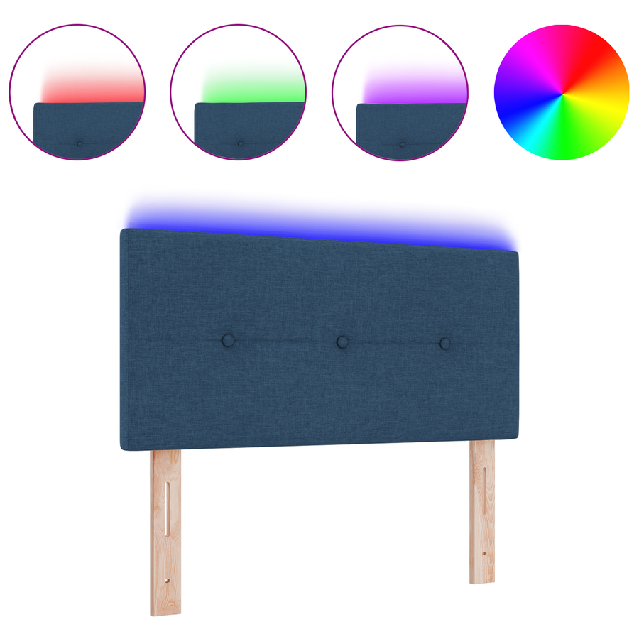 Hoofdbord met LED en knopen 100 cm stof blauw