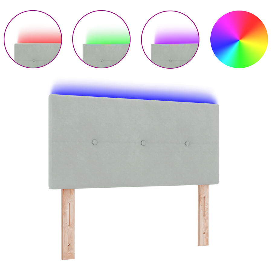 Hoofdbord met LED en knopen 100 cm fluweel lichtgrijs