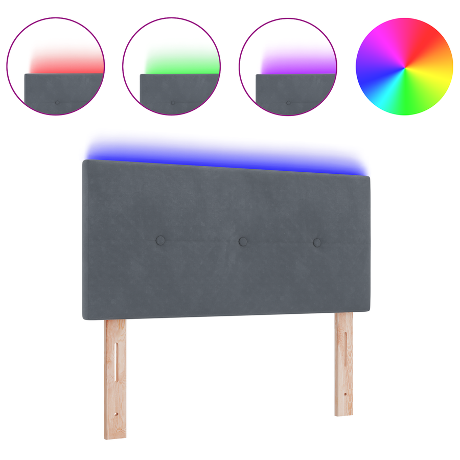 Hoofdbord met LED en knopen 100 cm fluweel donkergrijs