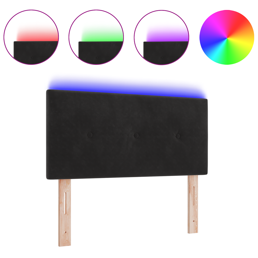 Hoofdbord met LED en knopen 100 cm fluweel zwart