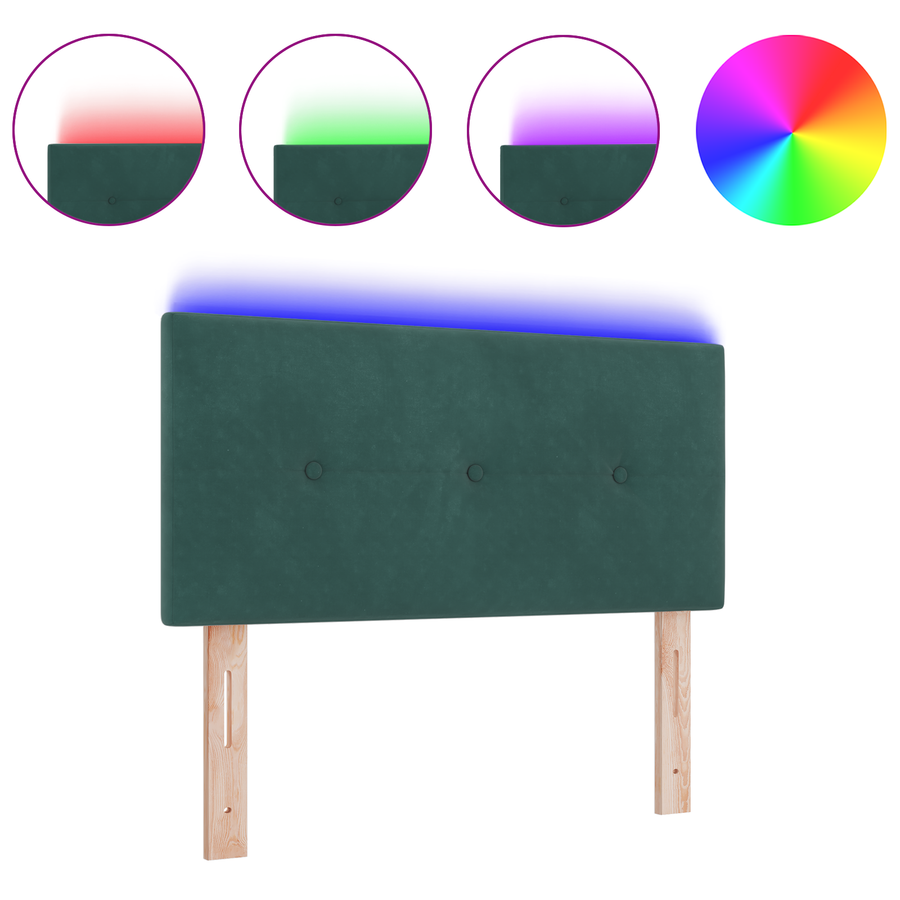 Hoofdbord met LED en knopen 100 cm fluweel donkergroen