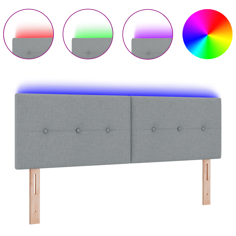 Hoofdbord met LED en knopen 72 cm stof lichtgrijs