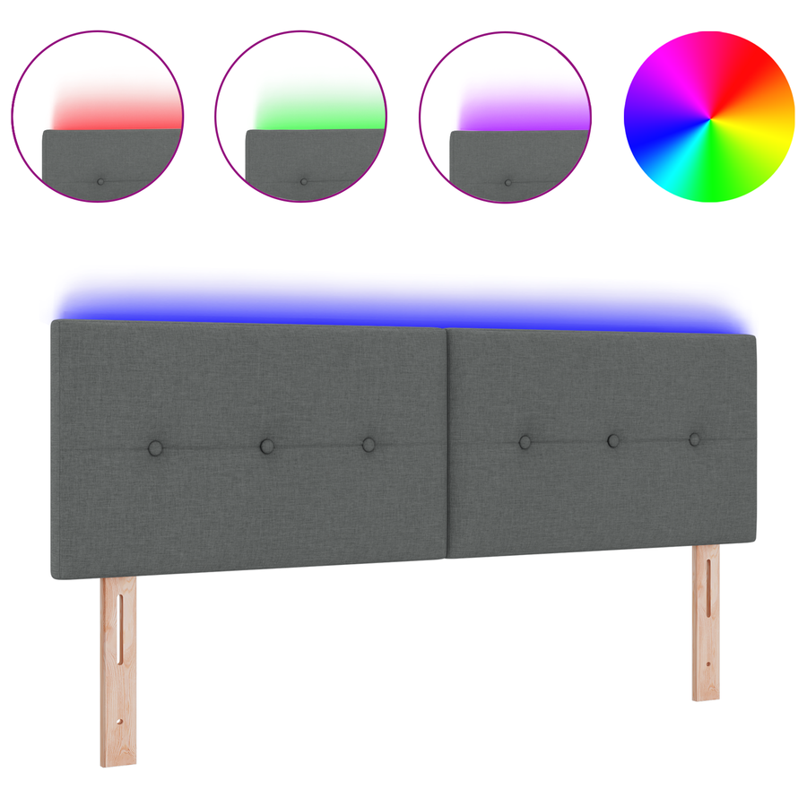 Hoofdbord met LED en knopen 72 cm stoffen donkergrijs