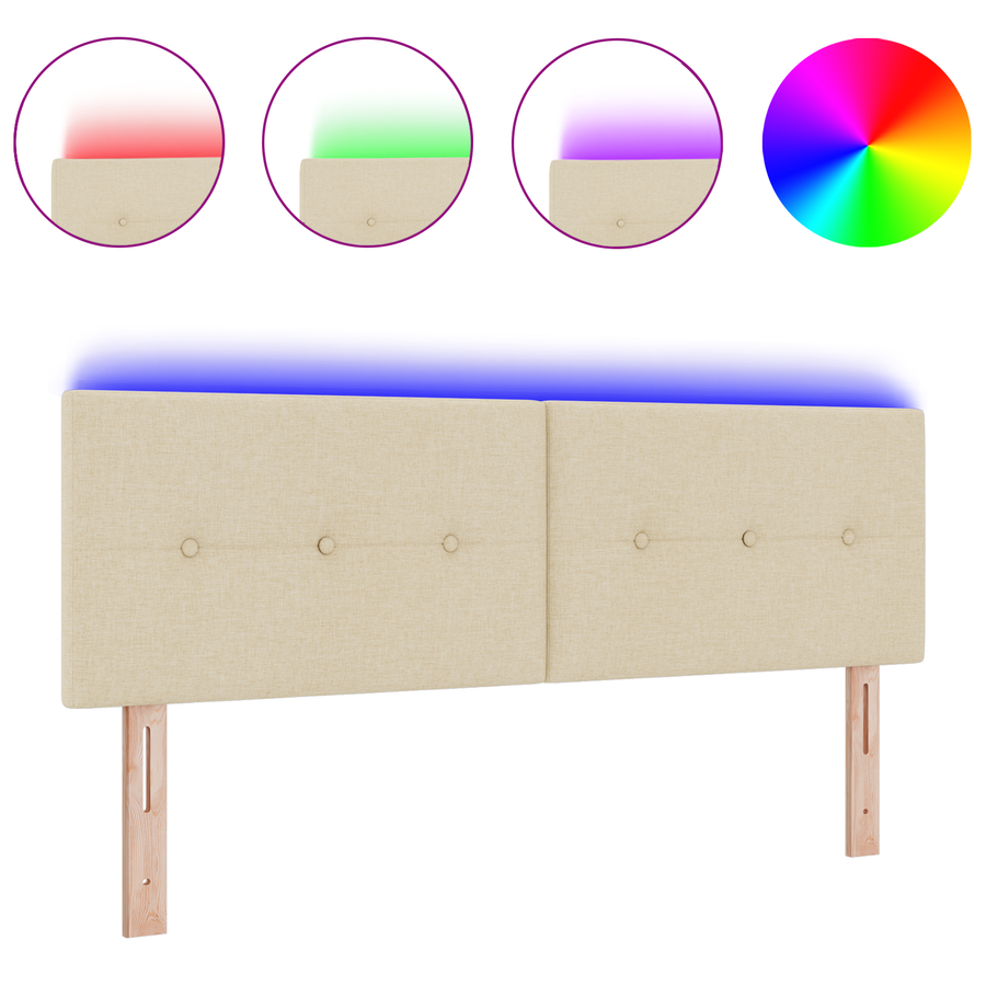 Hoofdbord met LED en knopen 72 cm stof crèmekleurig