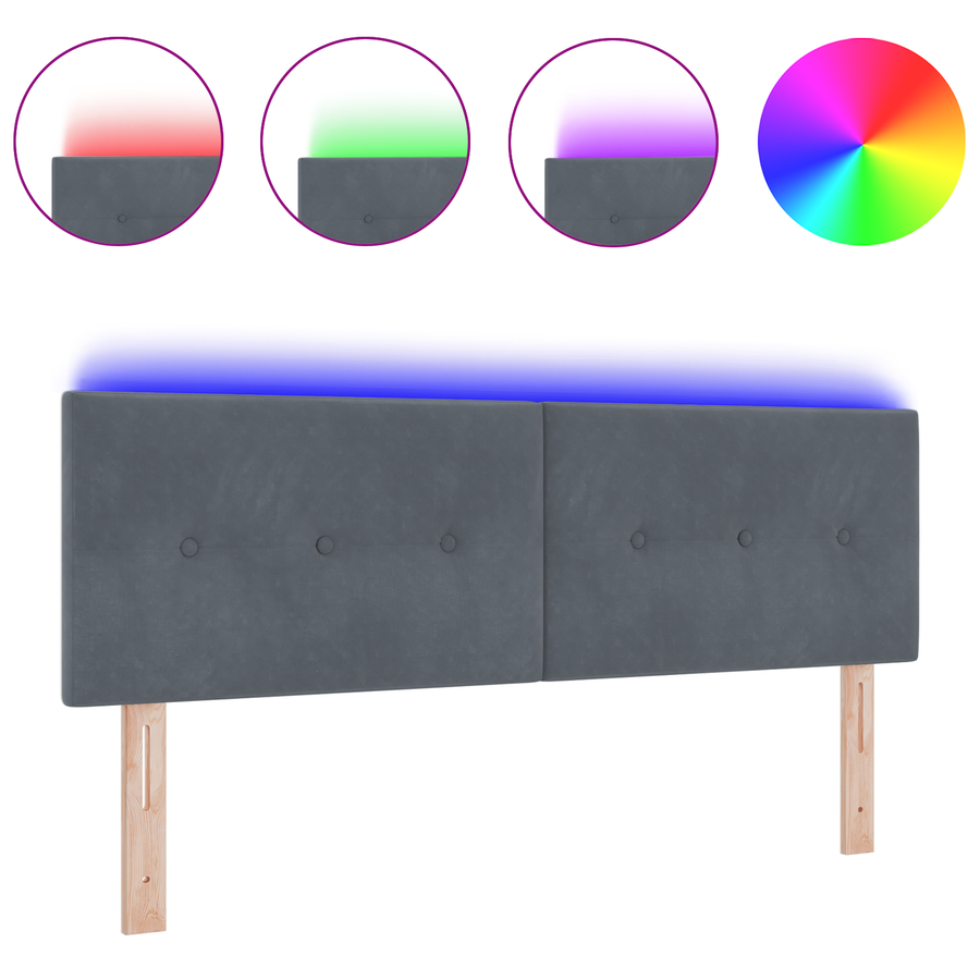 Hoofdbord met LED en knopen 72 cm fluweel donkergrijs