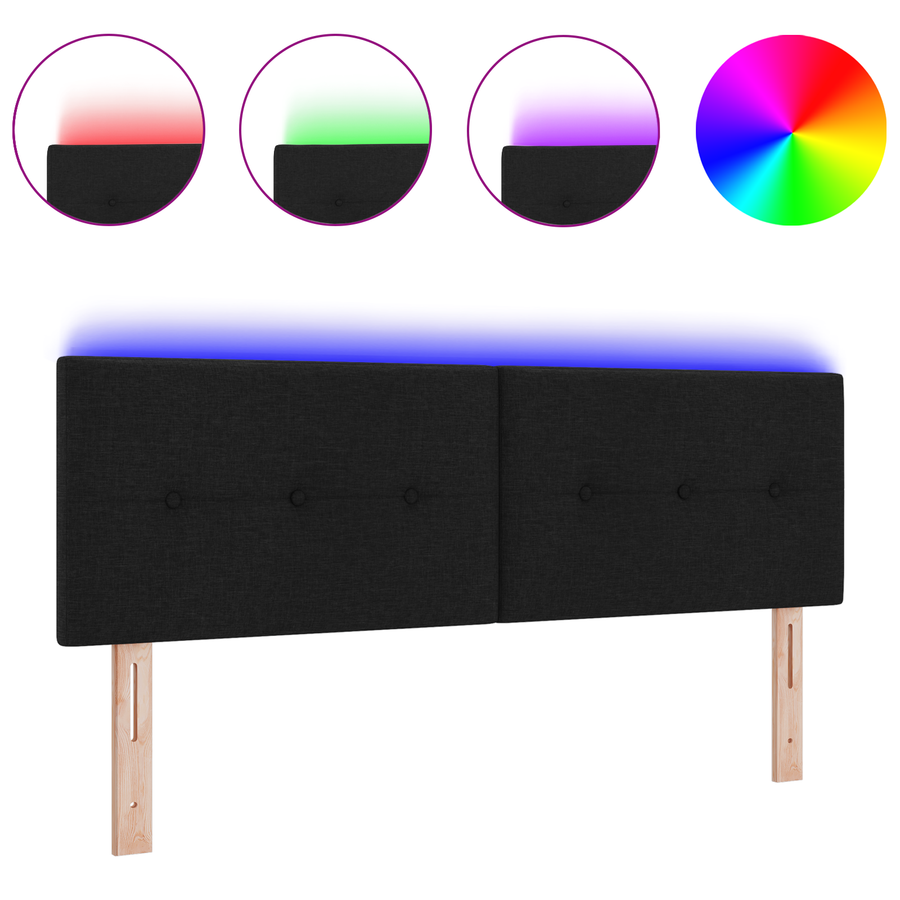 Hoofdbord met LED en knopen 80 cm stof zwart