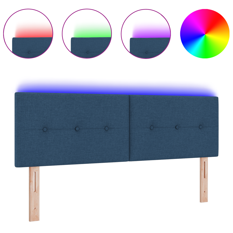 Hoofdbord met LED en knopen 80 cm stof blauw