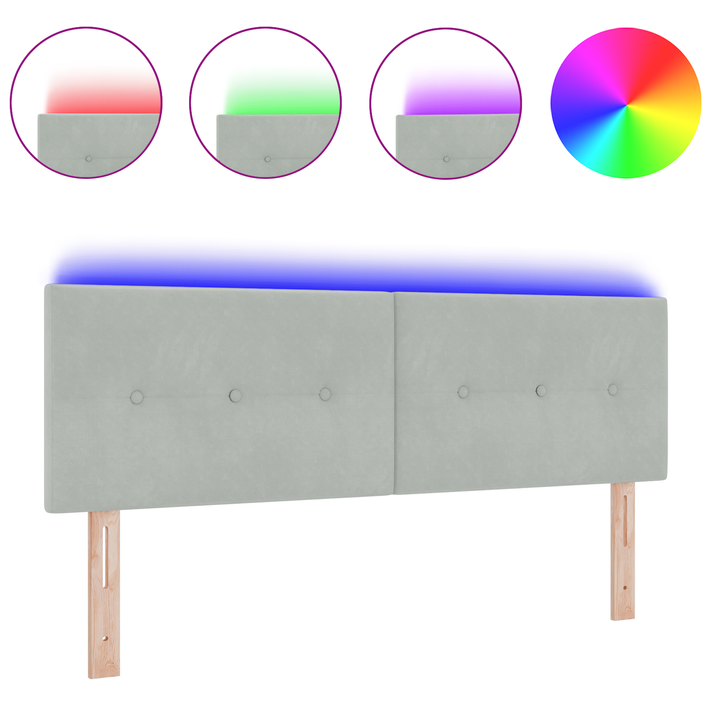 Hoofdbord met LED en knopen 80 cm fluweel lichtgrijs