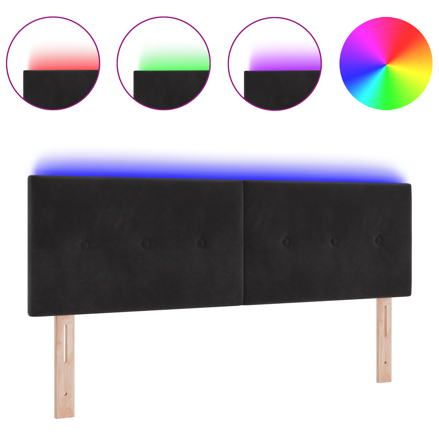 Hoofdbord met LED en knopen 80 cm fluweel zwart
