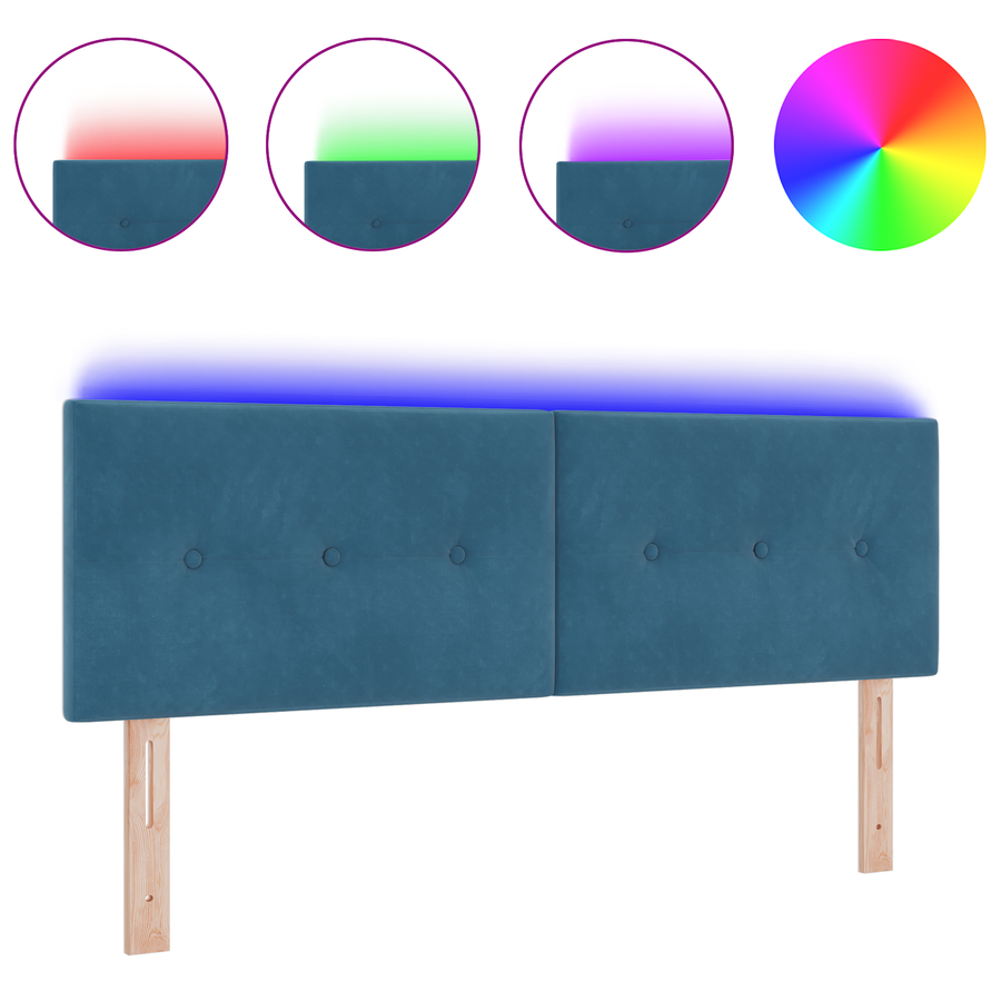 Hoofdbord met LED en knopen 80 cm fluweel donkerblauw