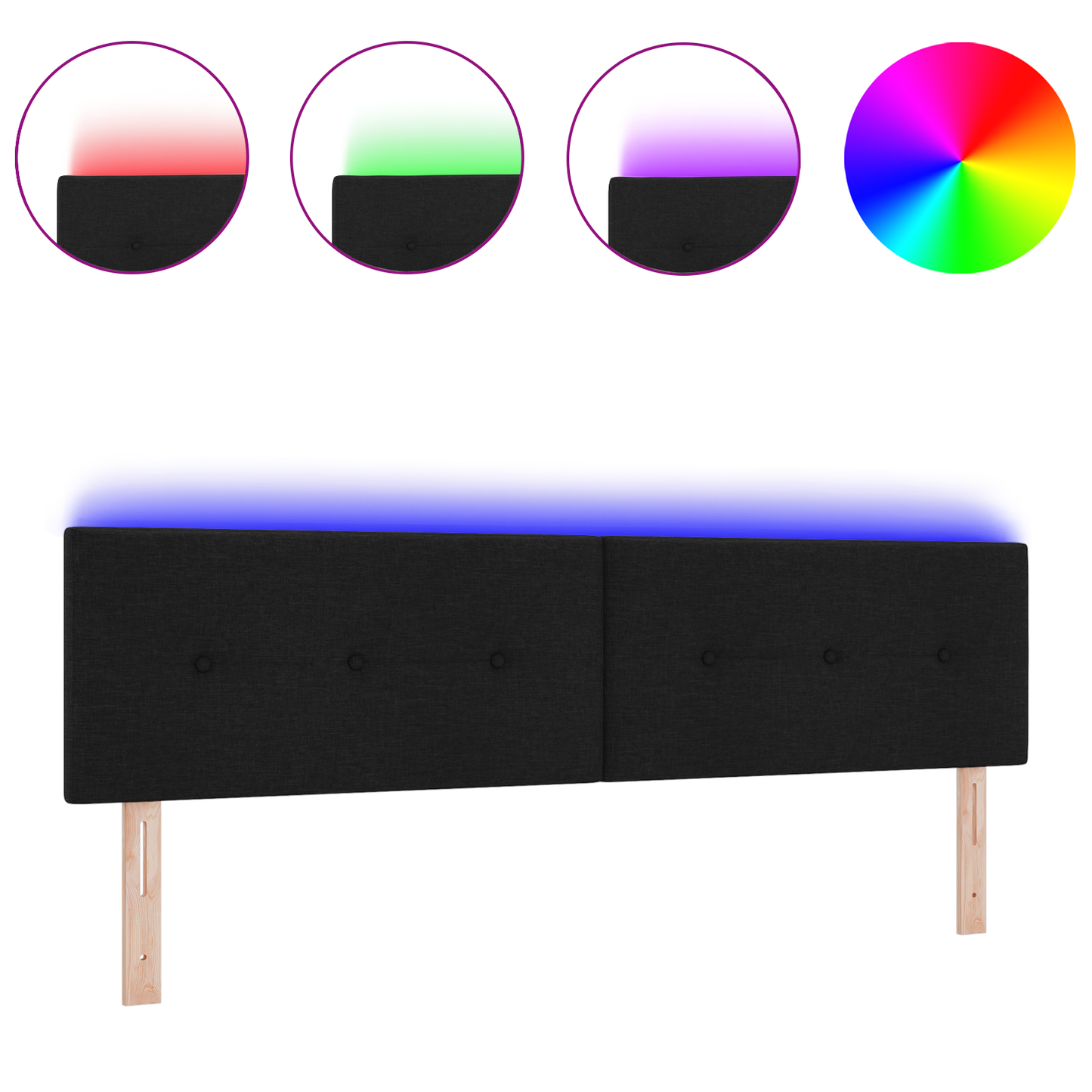 Hoofdbord met LED en knopen 90 cm stof zwart