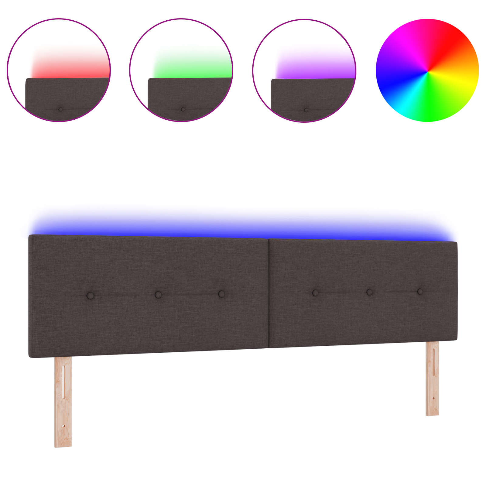 Hoofdbord met LED en knopen 90 cm stof donkerbruin