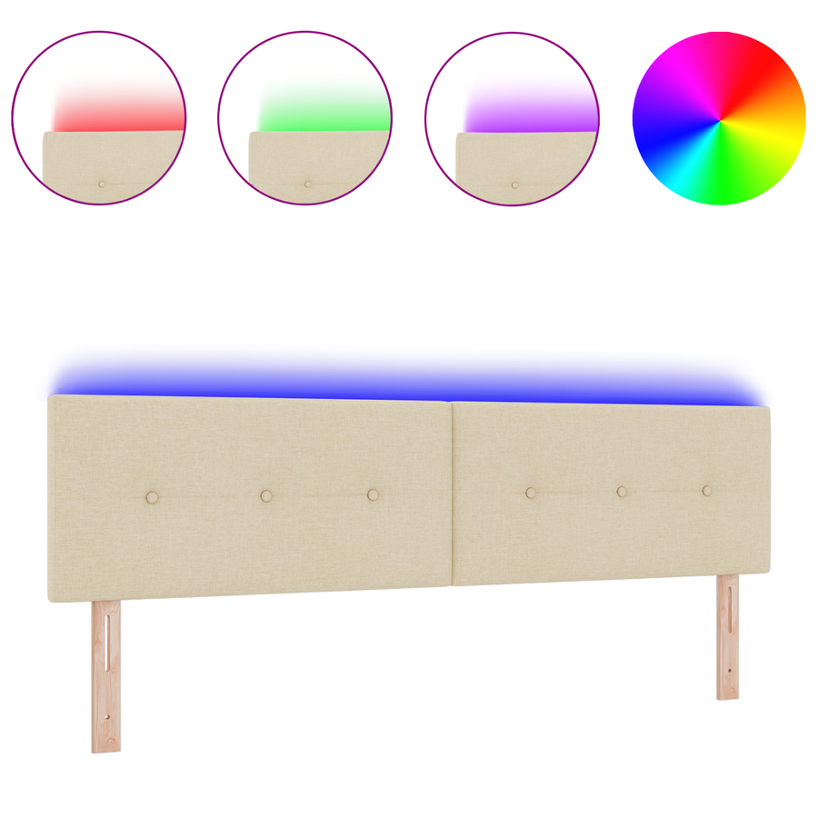 Hoofdbord met LED en knopen 90 cm stof crèmekleurig
