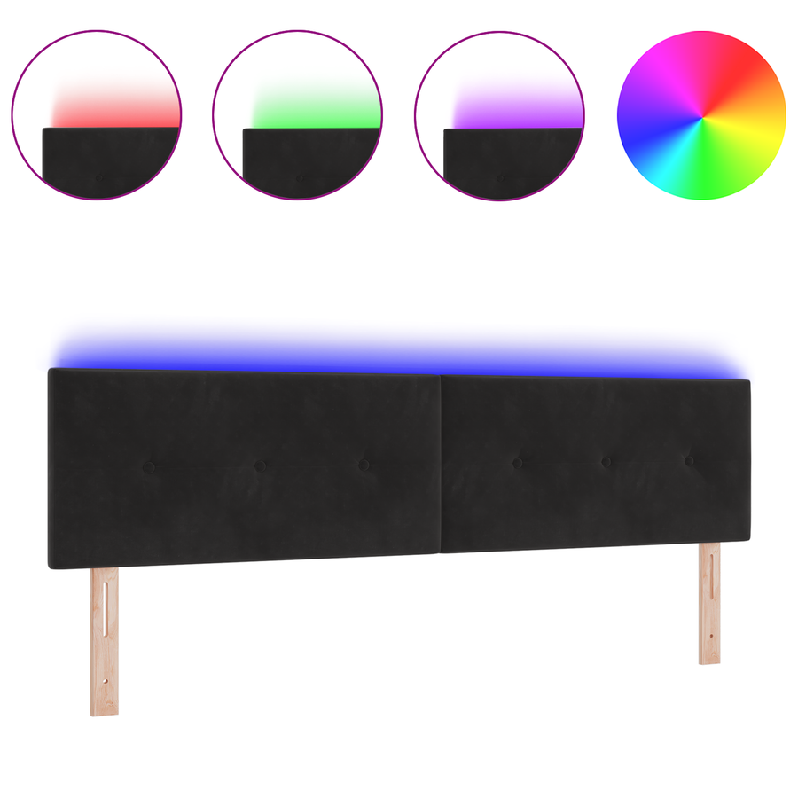 Hoofdbord met LED en knopen 90 cm fluweel zwart