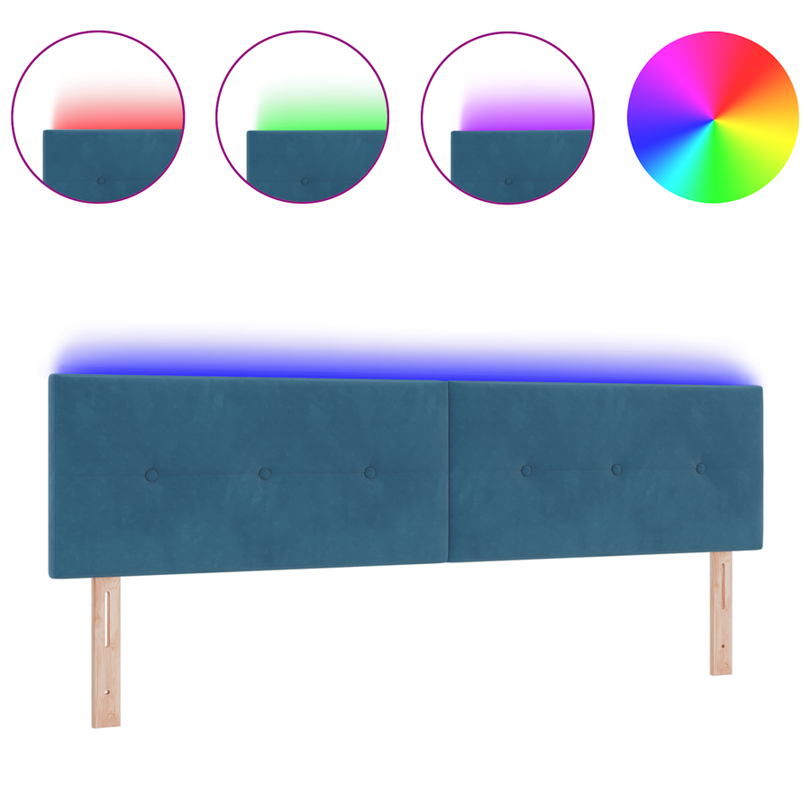 Hoofdbord met LED en knopen 90 cm fluweel donkerblauw