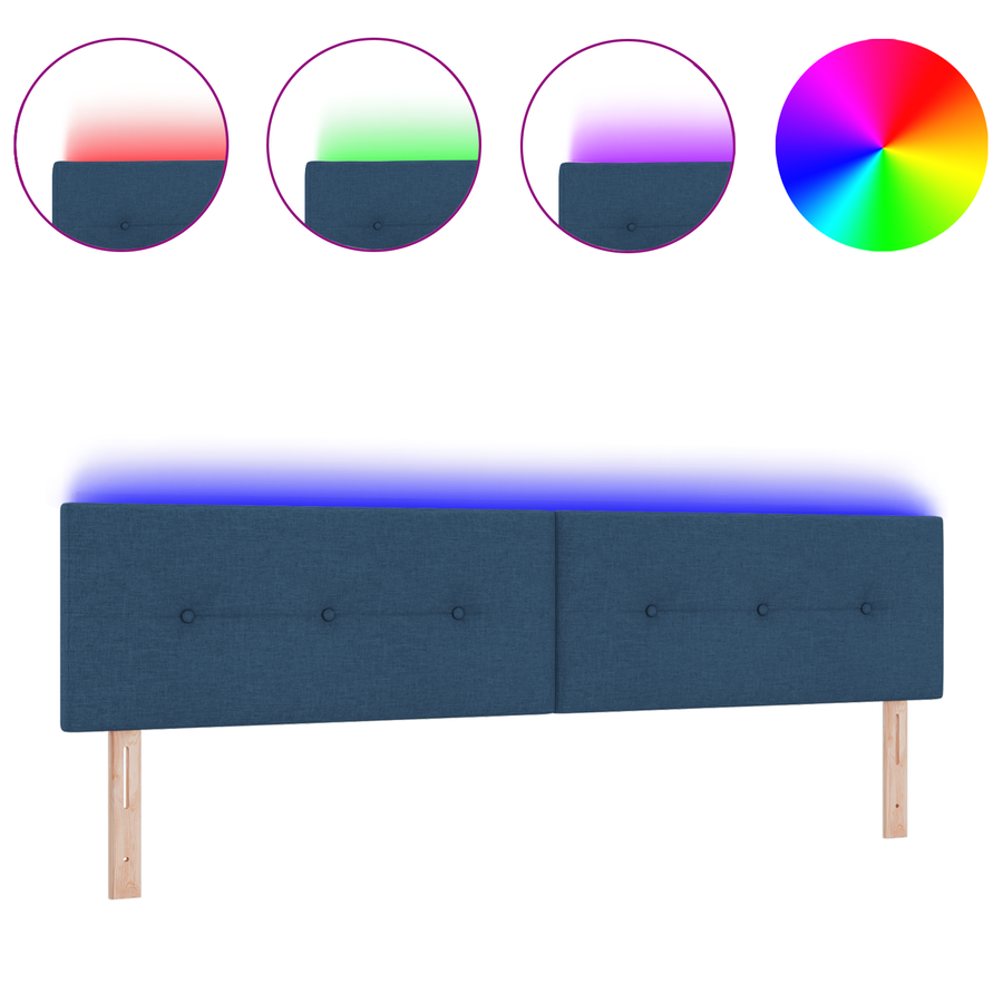 Hoofdbord met LED en knopen 100 cm stof blauw