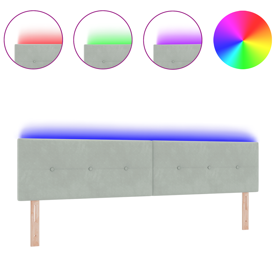 Hoofdbord met LED en knopen 100 cm fluweel lichtgrijs