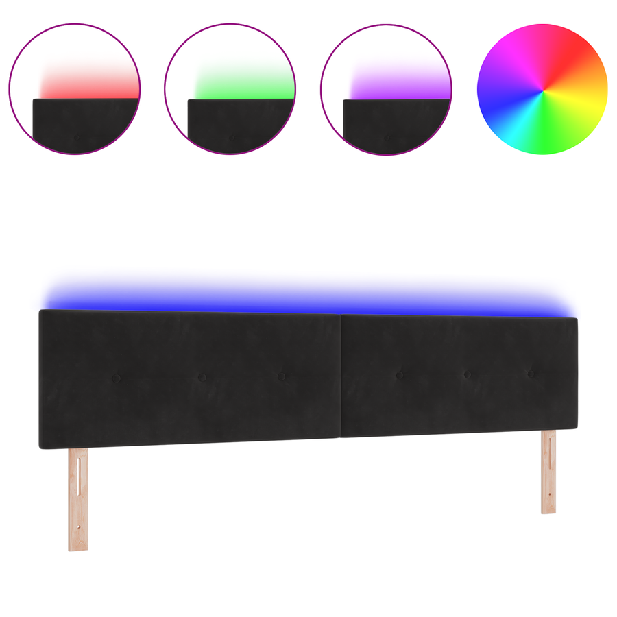 Hoofdbord met LED en knopen 100 cm fluweel zwart