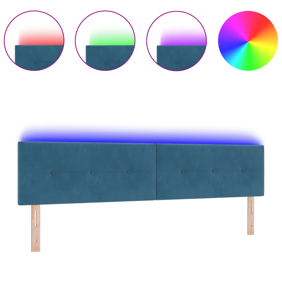 Hoofdbord met LED en knopen 100 cm fluweel donkerblauw