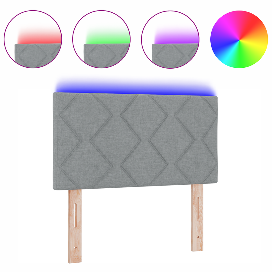 Hoofdbord LED met ruitjes 80 cm stof lichtgrijs
