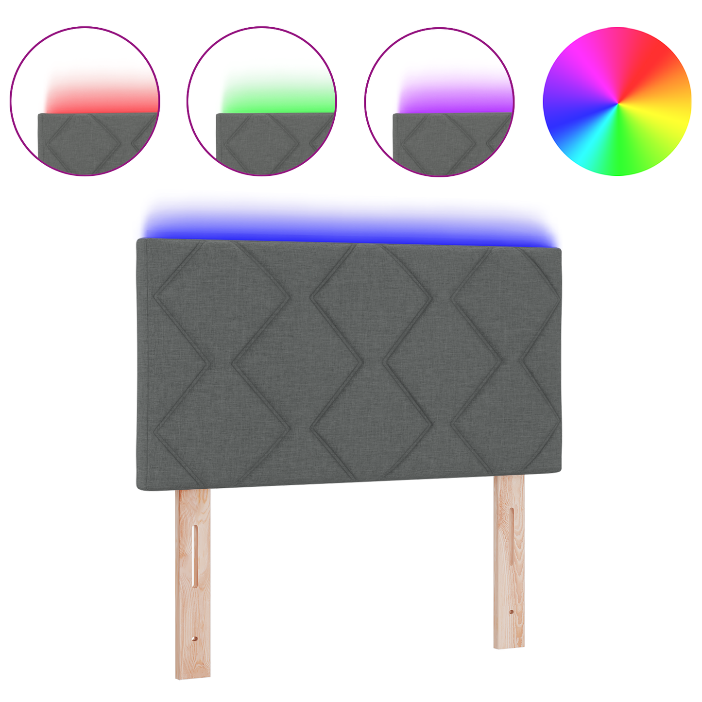 Hoofdbord LED met ruitjes 80 cm stof donkergrijs