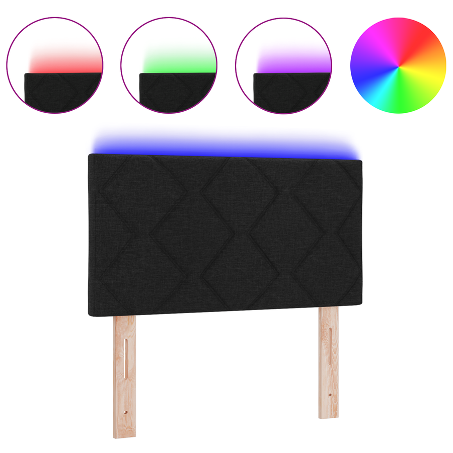 Hoofdbord LED met ruitjes 80 cm stof zwart