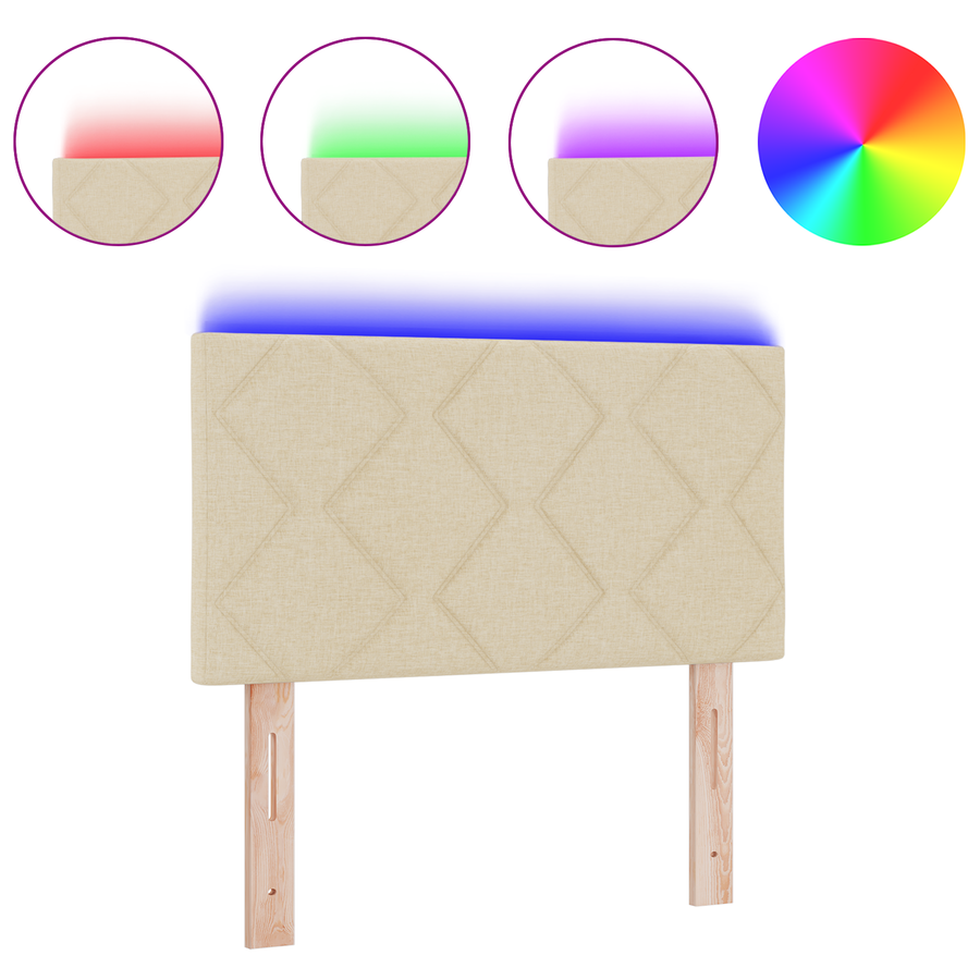 Hoofdbord LED met ruitjes 80 cm stof crèmekleurig