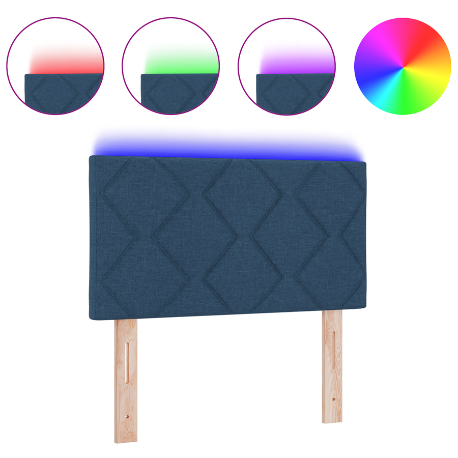 Hoofdbord LED met ruitjes 80 cm stof blauw