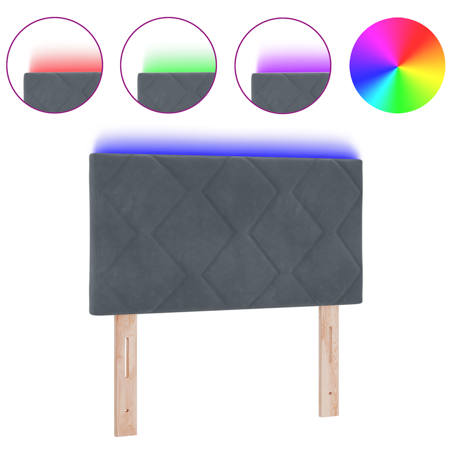LED Hoofdbord met Diamantblok Design Donkergrijs 80 cm Velvet