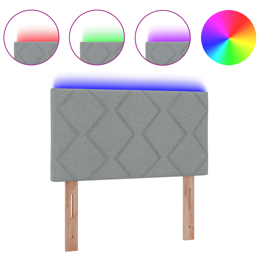Hoofdbord LED met ruitjes 90 cm stof lichtgrijs