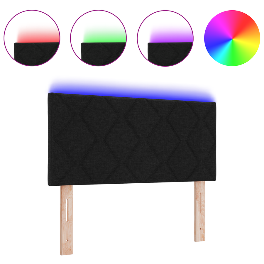 Hoofdbord LED met ruitjes 90 cm stof zwart