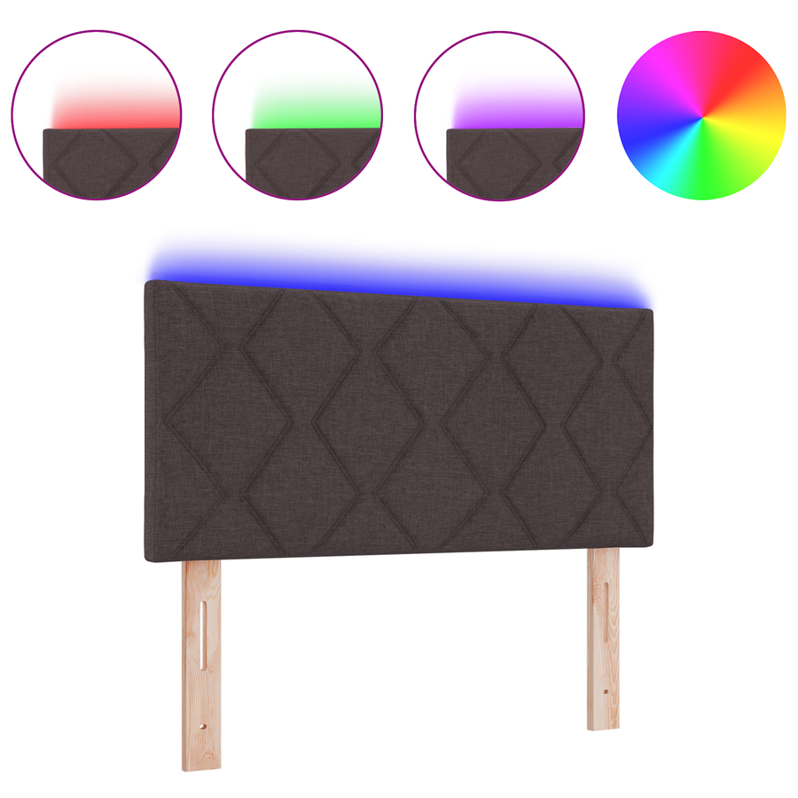 Hoofdbord LED met ruitjes 90 cm stof donkerbruin