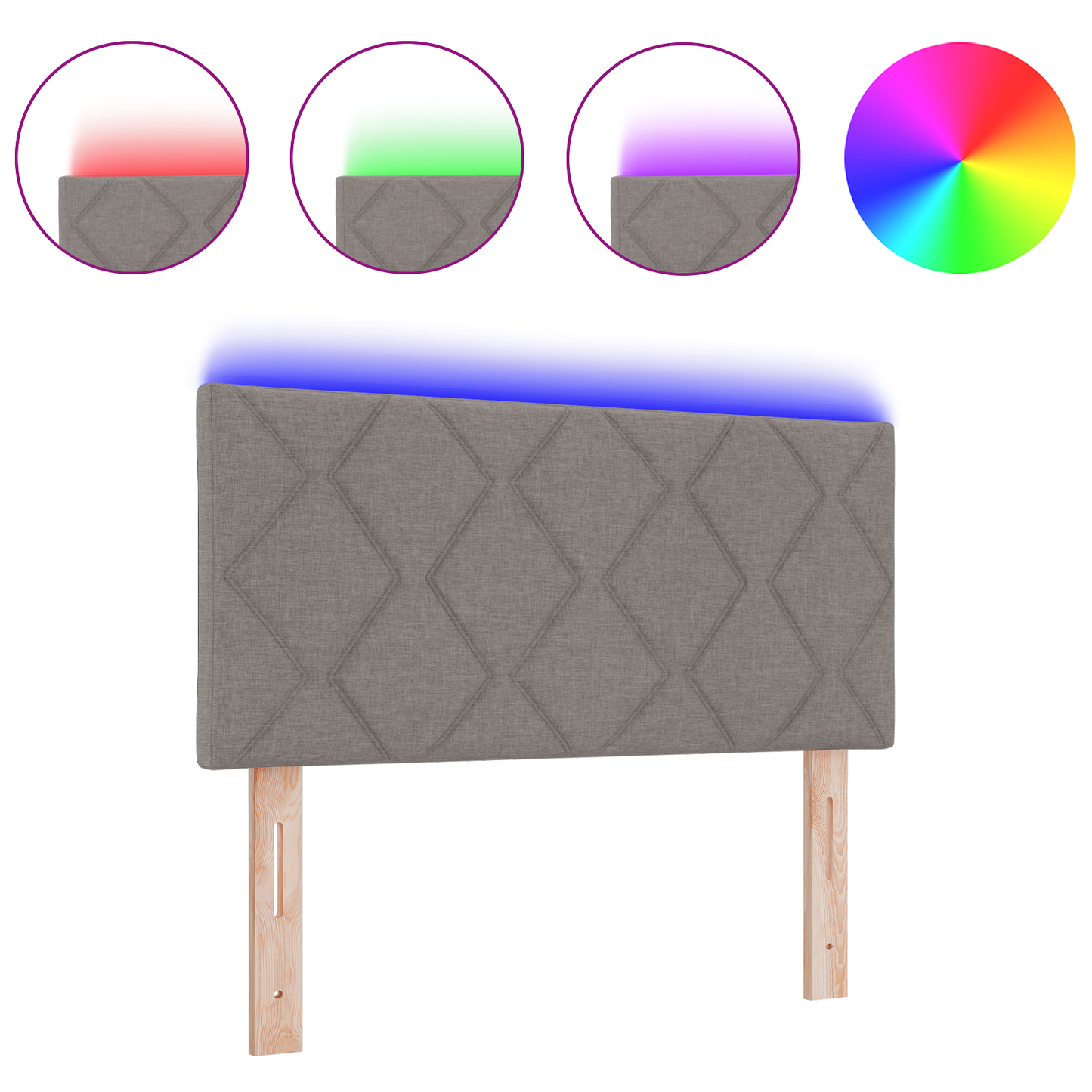 Hoofdbord LED met ruitjes 100 cm stof taupe