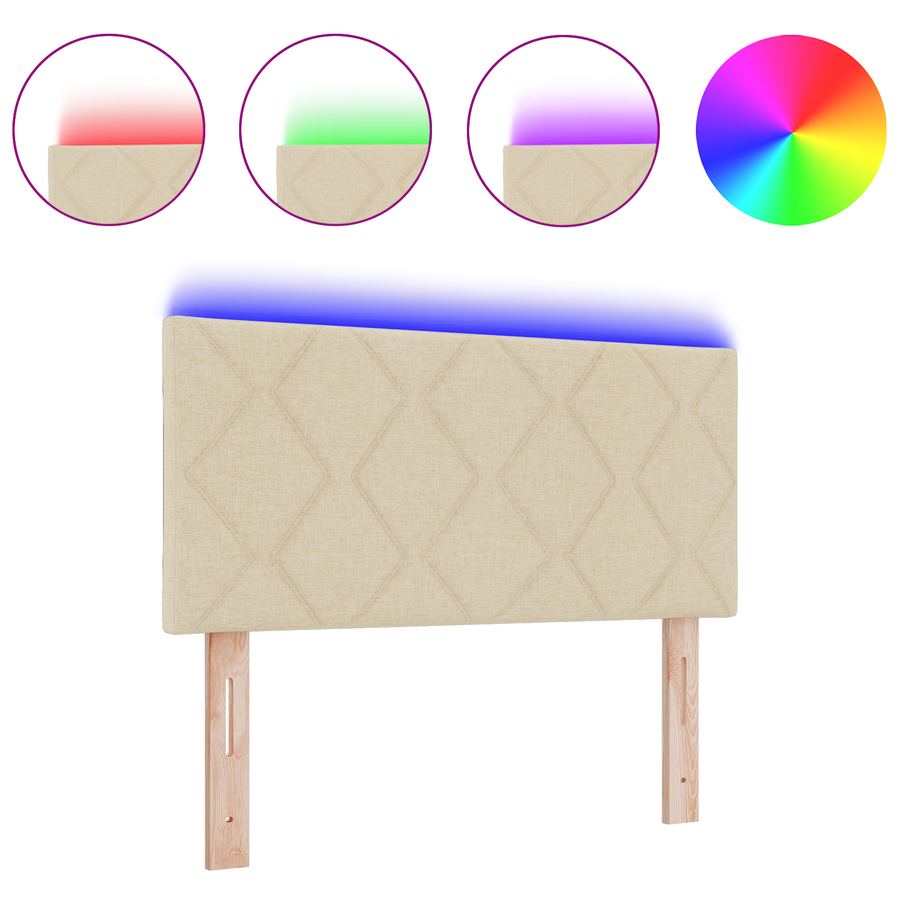 Hoofdbord LED met ruitjes 100 cm stof crèmekleurig