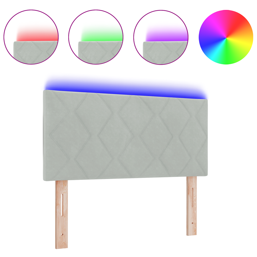 LED Hoofdbord met Diamant Blokken Ontwerp - Lichtgrijs - 100 cm - Fluweel