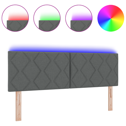 Hoofdbord LED met ruitjes 144 cm stof donkergrijs