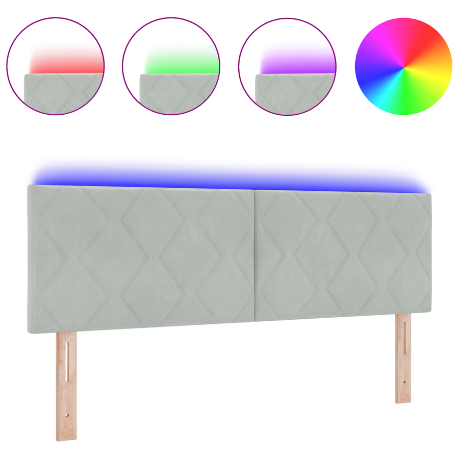 LED Hoofdeinde met Diamantblokontwerp Lichtgrijs 144 cm van Velours