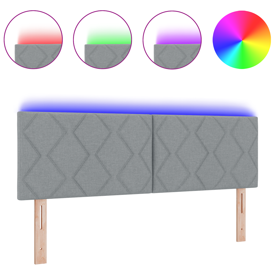 Hoofdbord LED met ruitjes 160 cm stof lichtgrijs