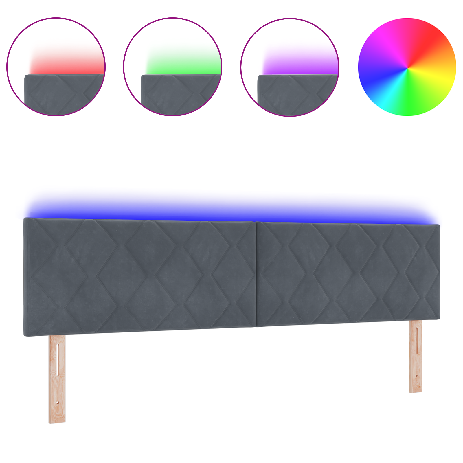 LED Hoofdbord met Diamantblok Ontwerp Donkergrijs 180 cm van Fluweel
