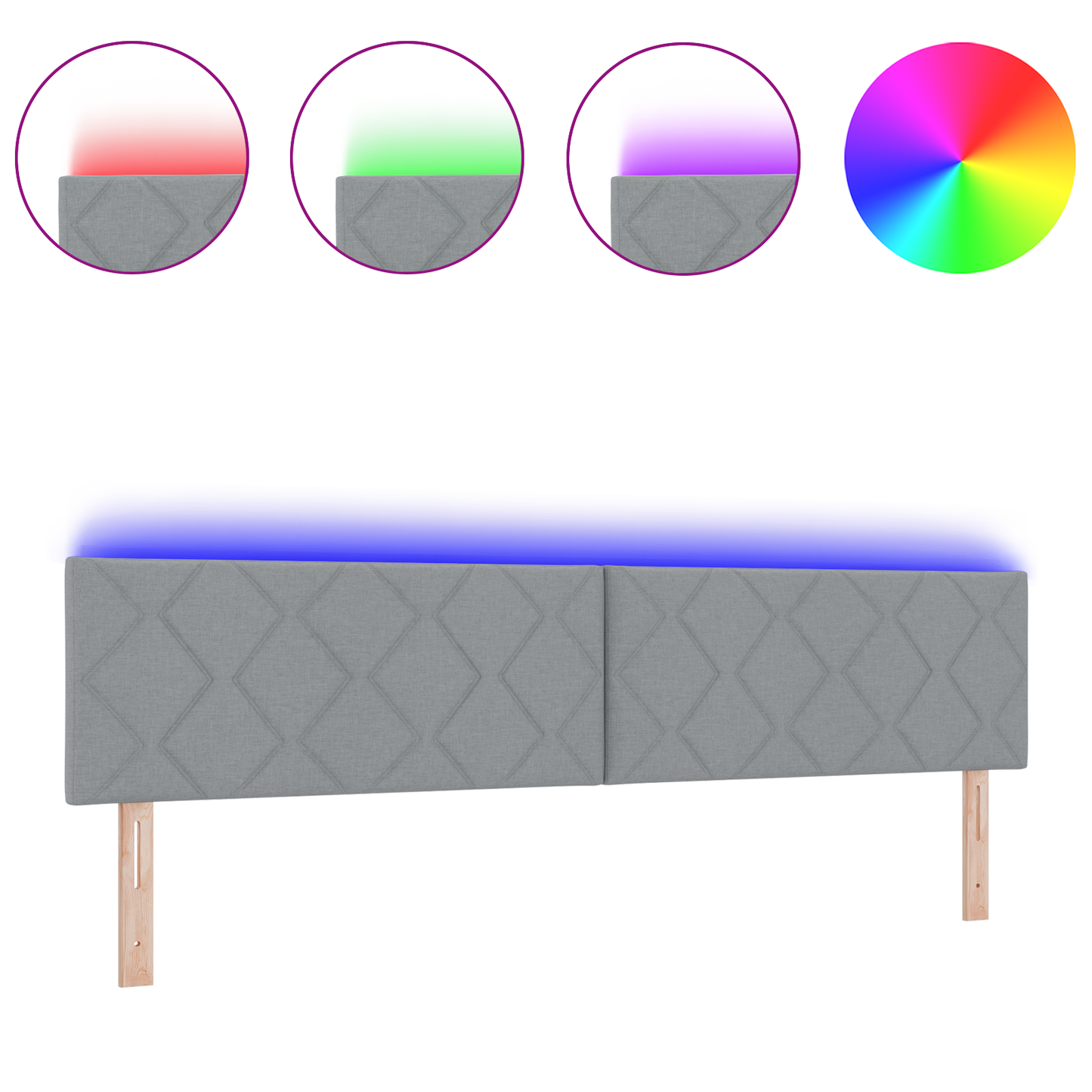 Hoofdbord LED met ruitjes 200 cm stof lichtgrijs