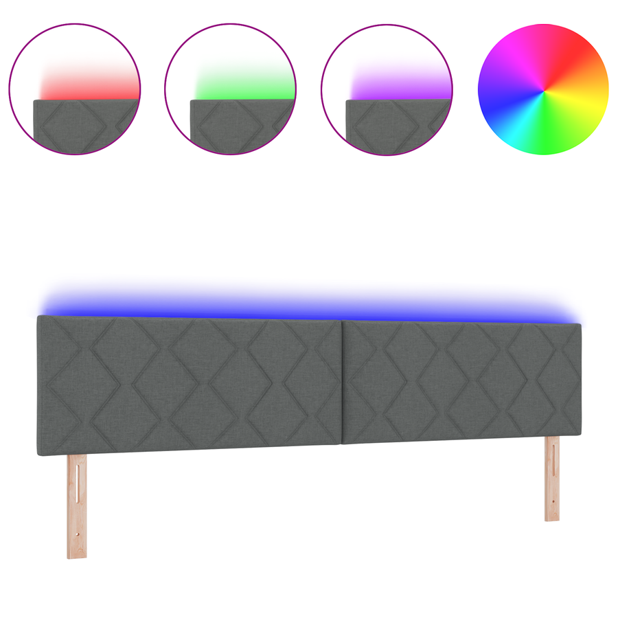 Hoofdbord LED met ruitjes 200 cm stof donkergrijs