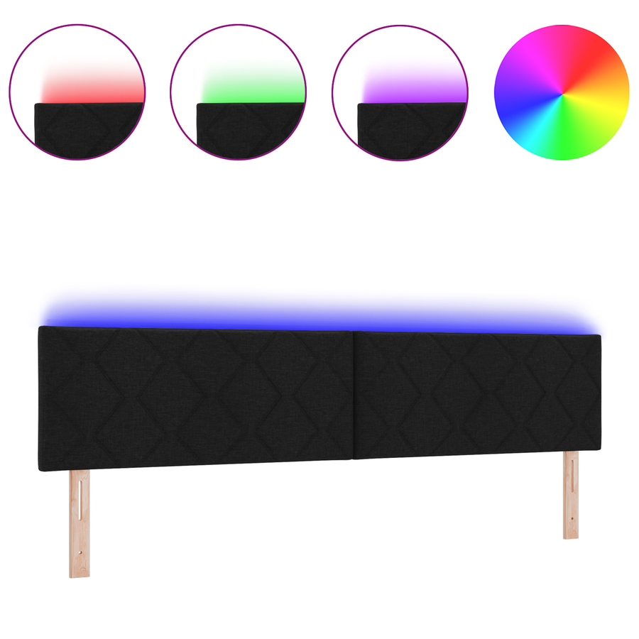 LED Hoofdbord met Diamantblokpatroon - Zwart - 200 cm - Stof