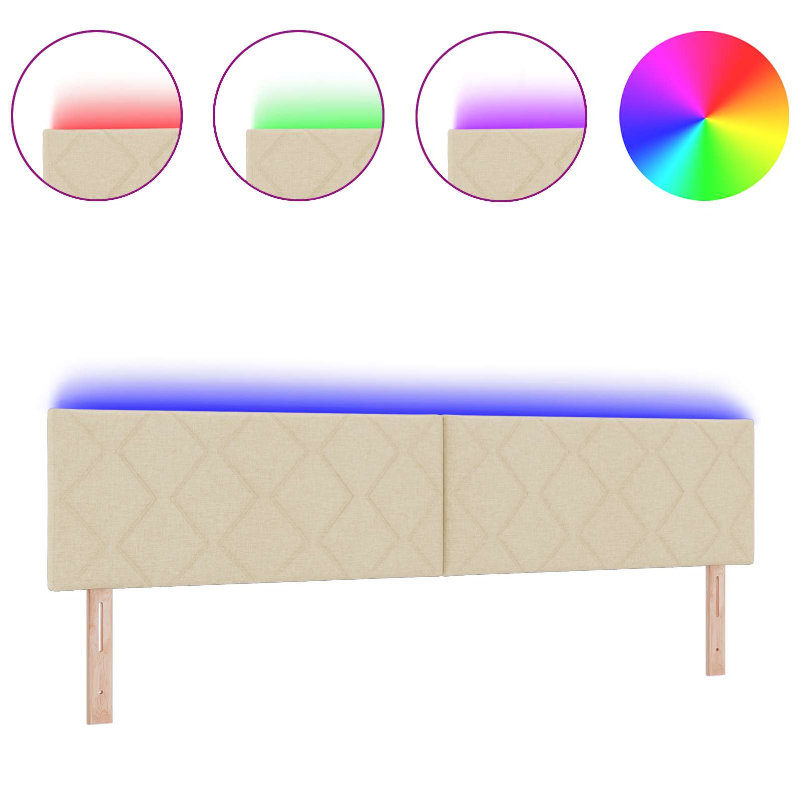 Hoofdbord LED met ruitjes 200 cm stof crèmekleurig