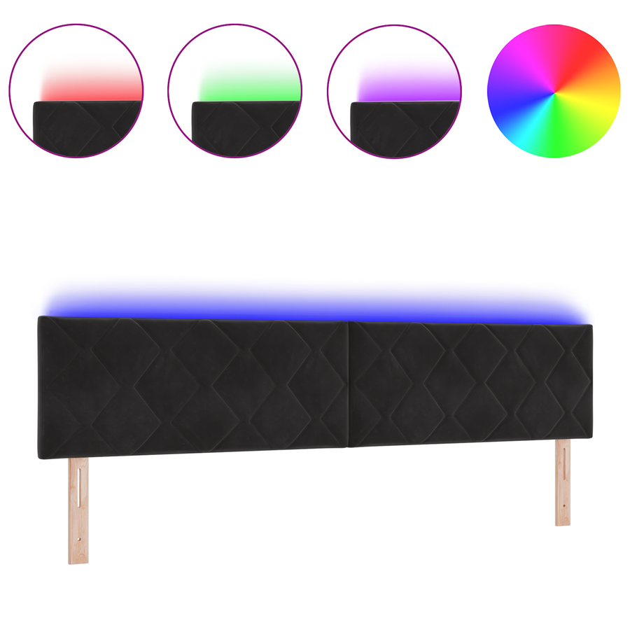 LED Hoofdbord met Diamantblokkenontwerp - Zwart - 200 cm - Fluweel