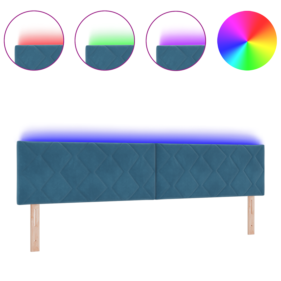 LED Hoofdbord met Diamanten Blokken Ontwerp - Donkerblauw - 200 cm - Velvet