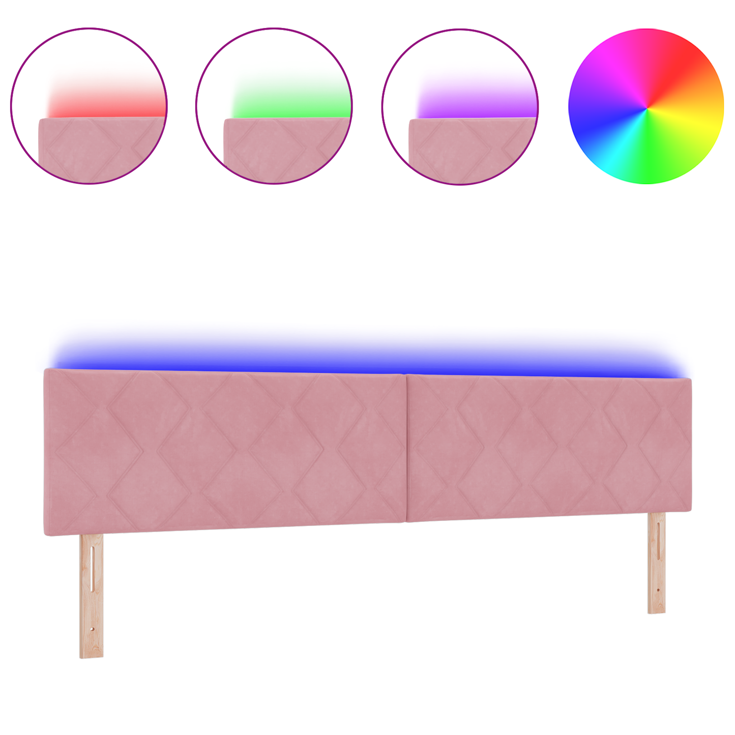 LED Hoofdbord met Diamantblok Ontwerp - Roze - 200 cm - Fluweel